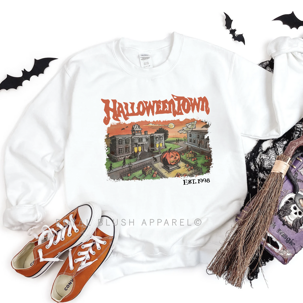 Halloweentown Est 1998 Sweatshirt Halloween graphic Sweatshirt mockup.