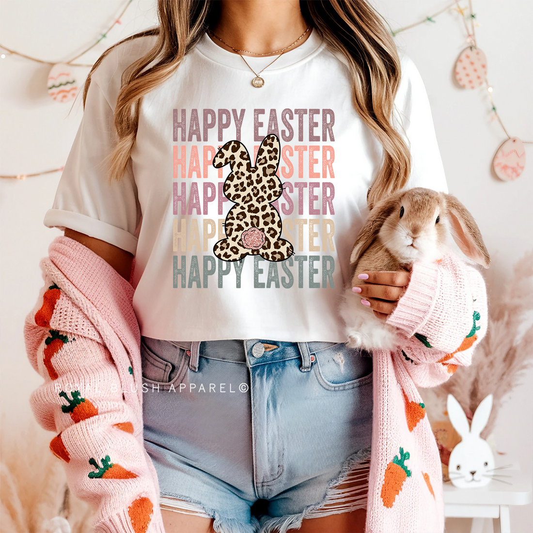 Happy Easter Bunny Leopard T-shirt unisexe décontracté