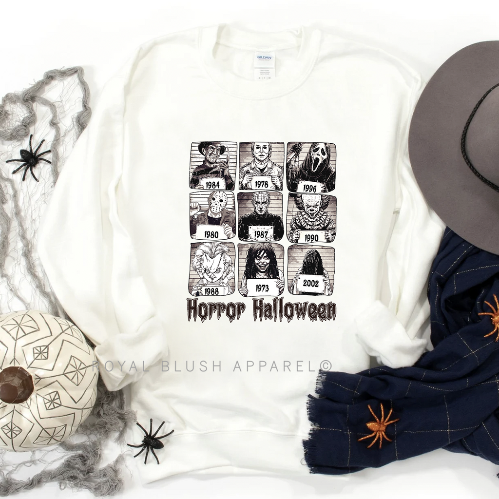 Horror Halloween Mugshot Sweatshirt graphic Sweatshirt mockup.