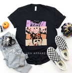Pastel Horror Faces graphic T-shirt mockup.