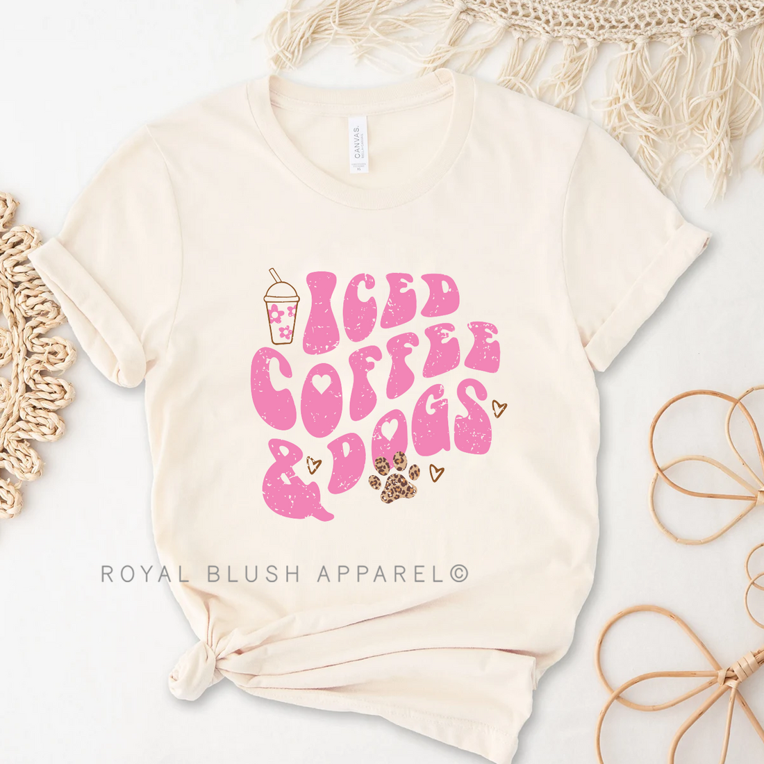 T-shirt unisexe décontracté Iced Coffee &amp; Dogs