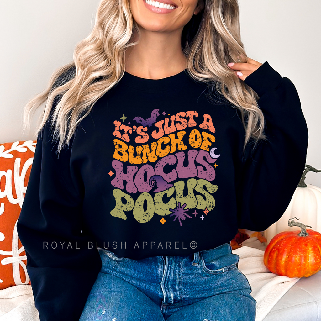It's Just A Bunch Of Hocus Pocus Sweatshirt Halloween graphic Sweatshirt mockup.