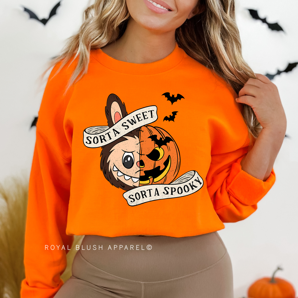 Labubu Sorta Sweet Sorta Spooky Sweatshirt Halloween graphic Sweatshirt mockup.