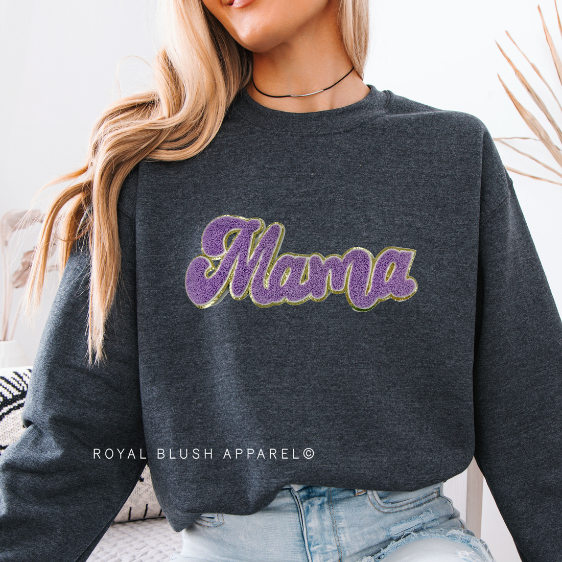 Lilac Mama chenille patch sweatshirt