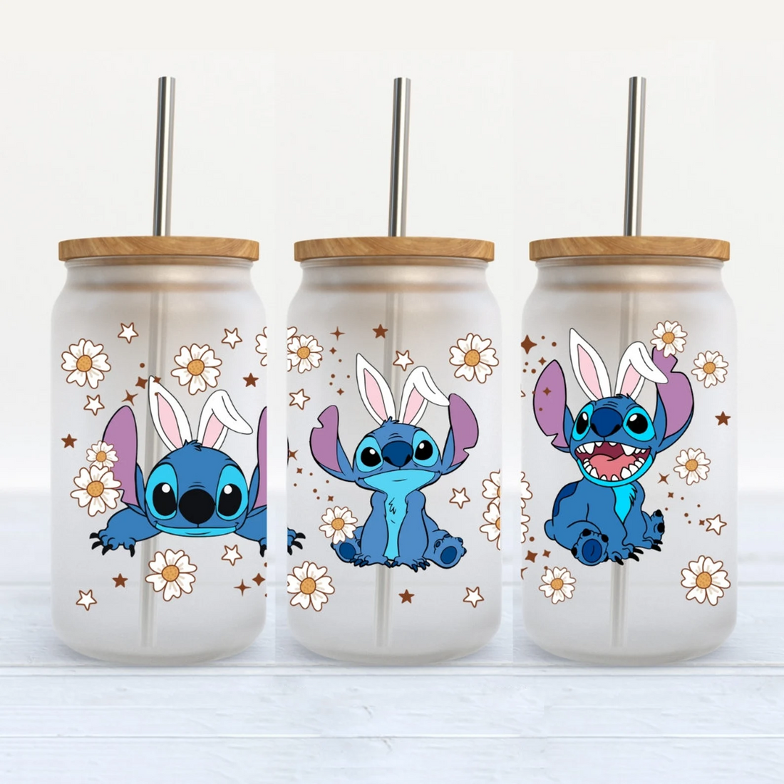Stitch White Daisies Iced Coffee Glass