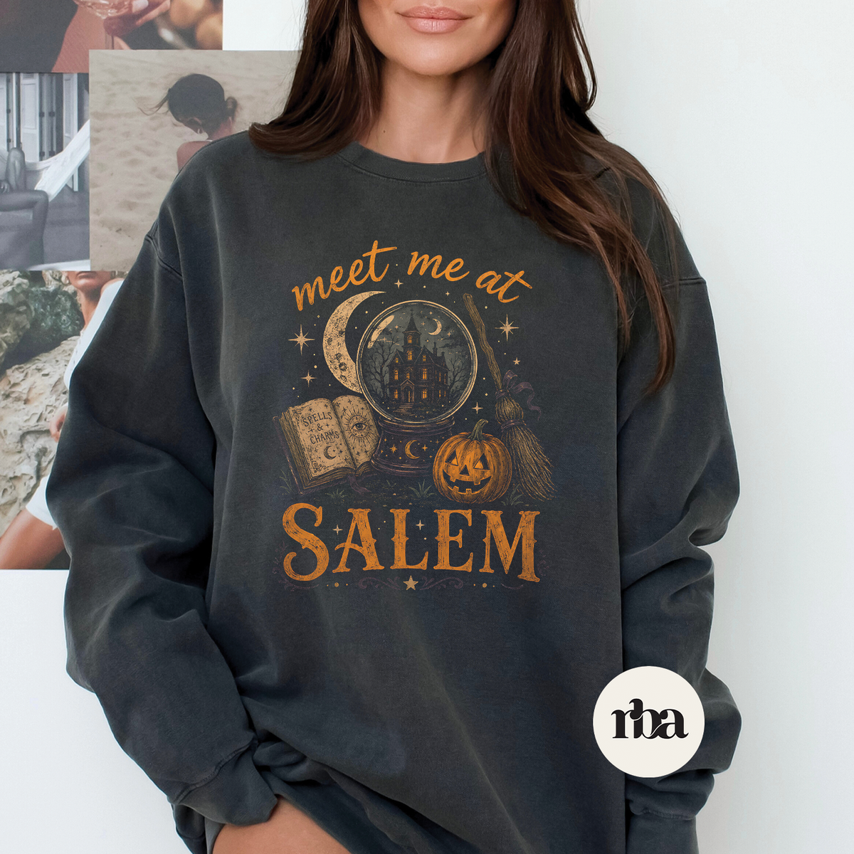 Meet Me At Salem Halloween graphic Sweatshirt mockup.