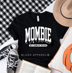 Mombie Halloween graphic T-shirt mockup.