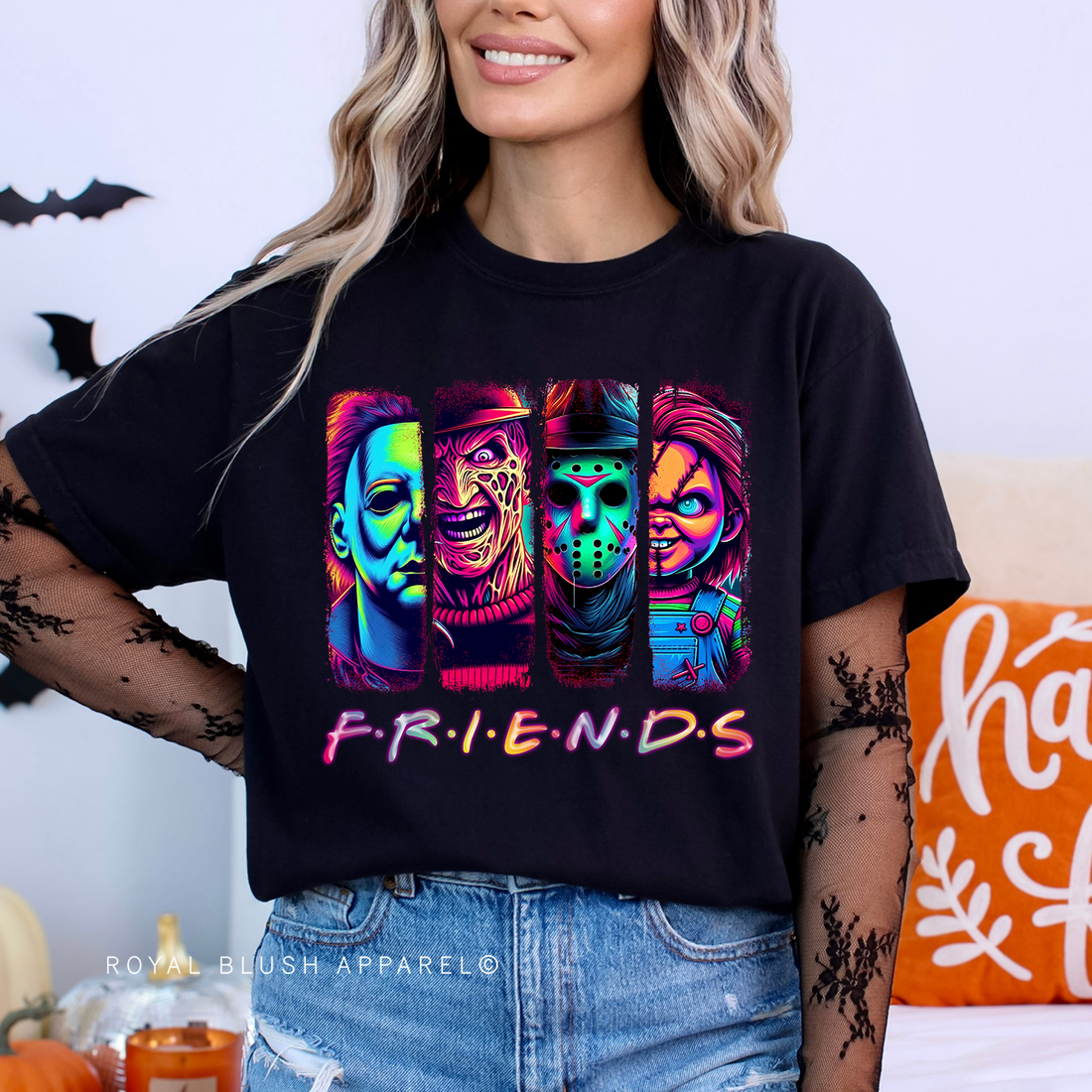 Neon Horror Friends Relaxed Unisex T-shirt