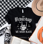 On Wednesdays We Wear Black Halloween graphic T-shirt design close-up