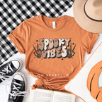 Peace Spooky Vibes Halloween graphic T-shirt mockup.