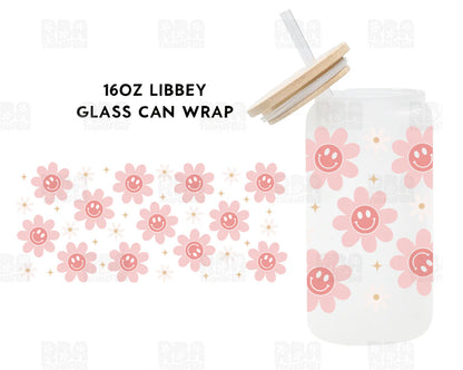 Pink Smiley Flowers Iced Coffee Glass
