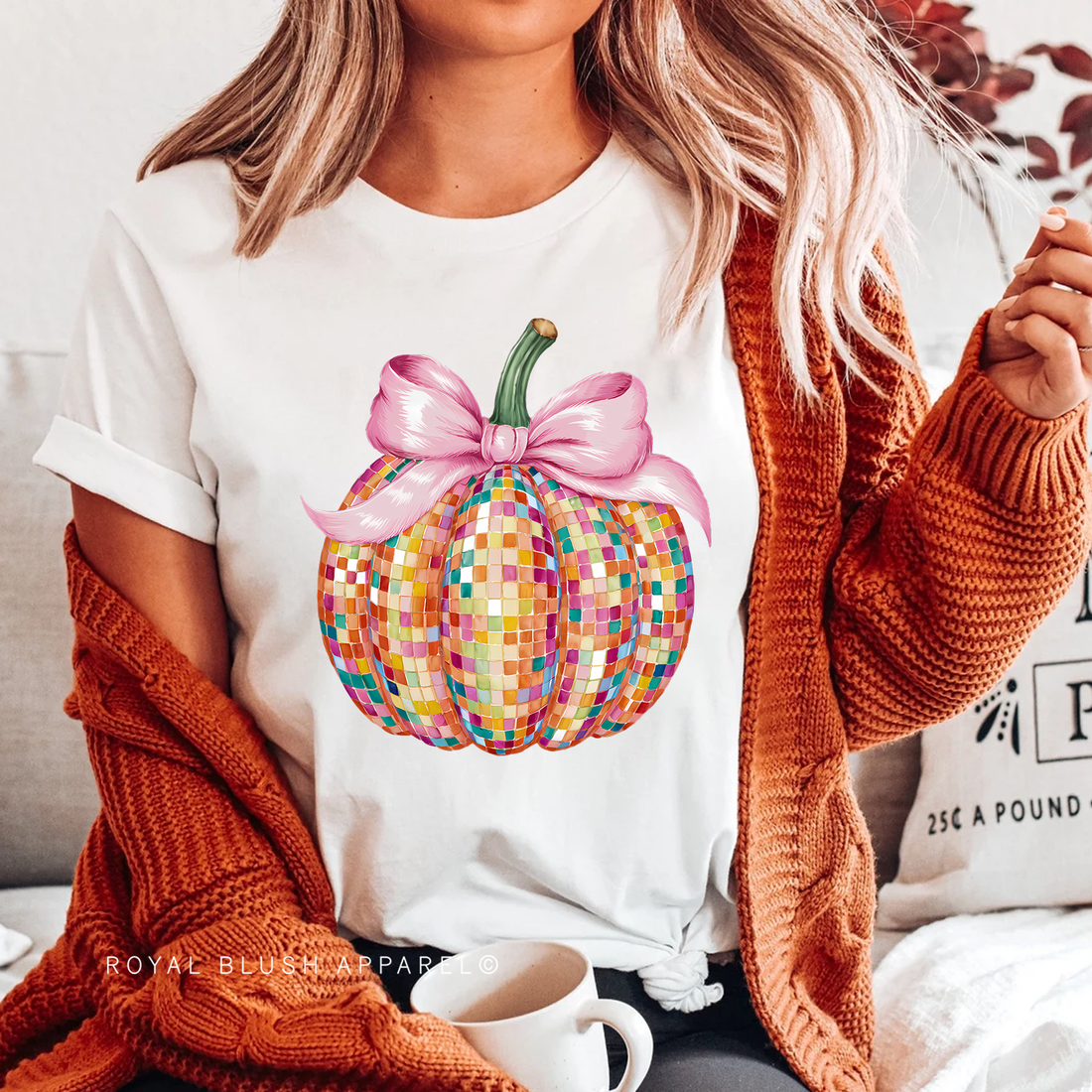 Pumpkin Pink Bow Relaxed Unisex T-shirt