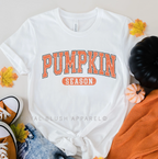 Orange Pumpkin Season fall graphic T-shirt mockup.