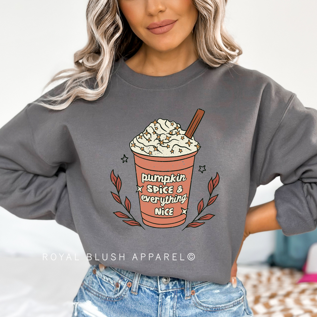 Pumpkin Spice Everything Nice Sweatshirt Fall graphic Sweatshirt mockup.