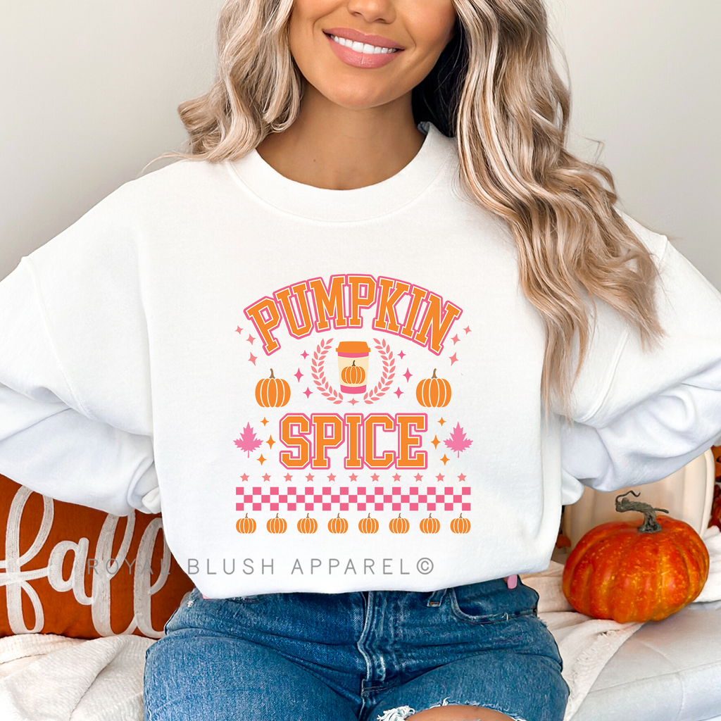 University Pumpkin Spice Sweatshirt Fall graphic Sweatshirt mockup.