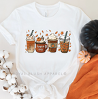 Pumpkin Spice Coffee fall graphic T-shirt mockup.