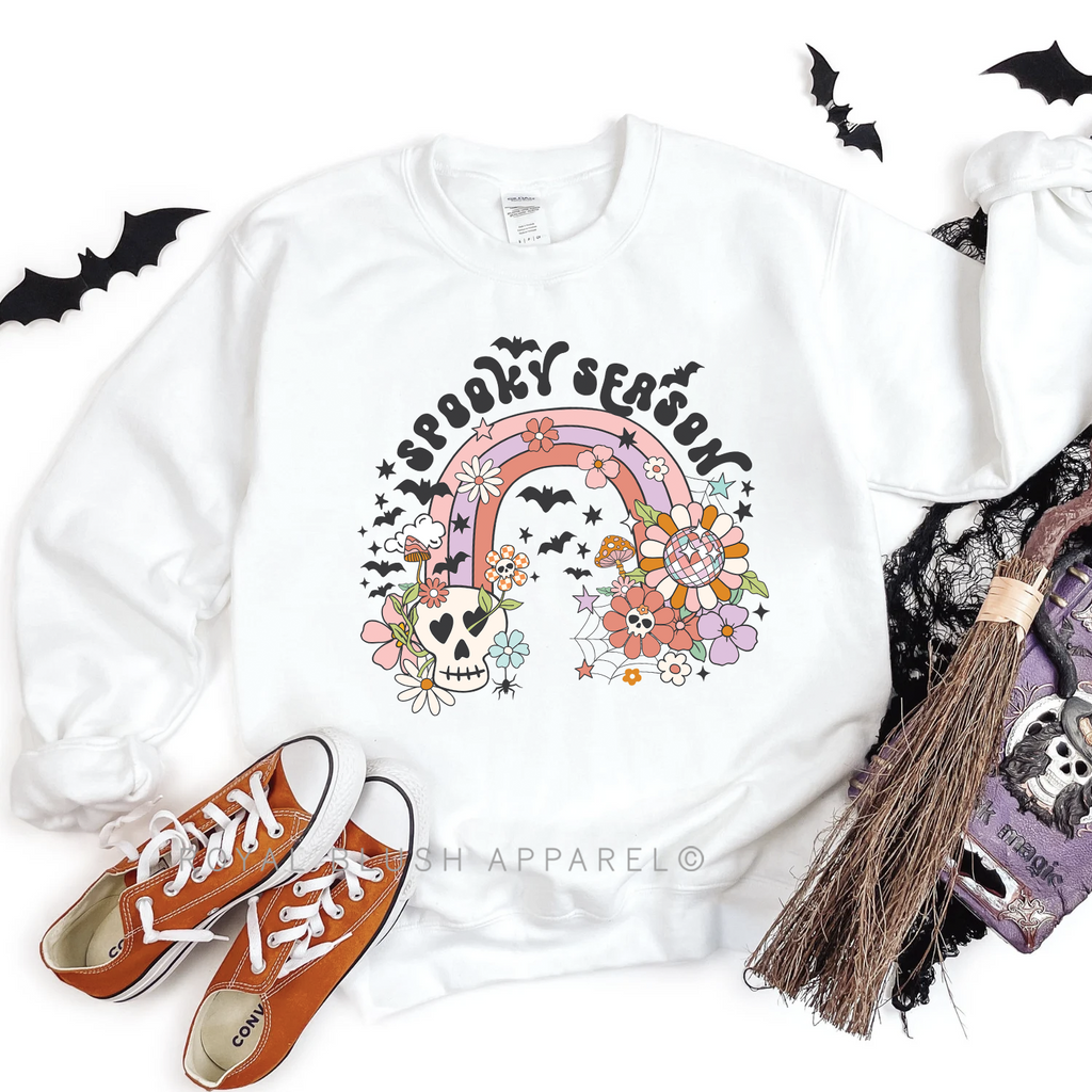 Rainbow Spooky Season Sweatshirt Halloween graphic Sweatshirt mockup.