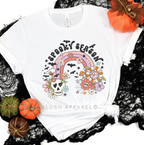 Rainbow Spooky Season Halloween graphic T-shirt mockup.