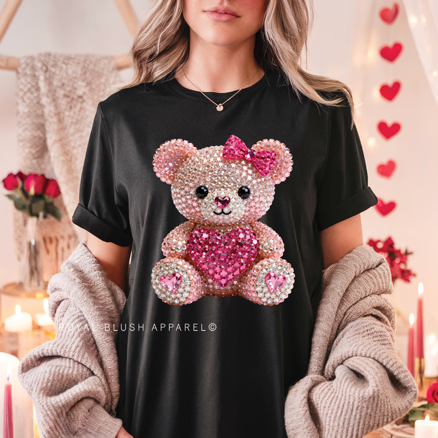 Faux-Rhinestones Bear Relaxed Unisex T-shirt