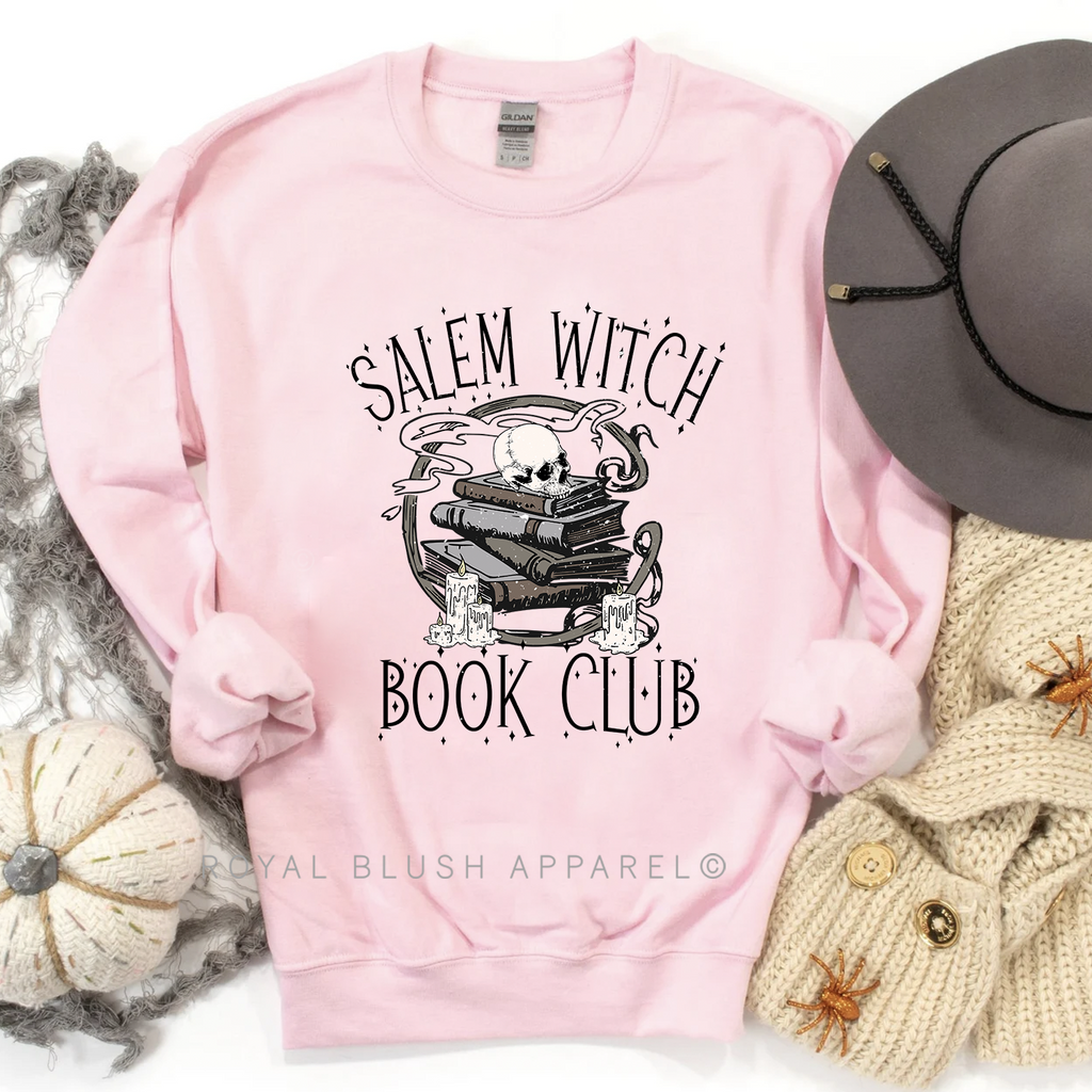Salem Witch Book Club Sweatshirt Halloween graphic Sweatshirt mockup.