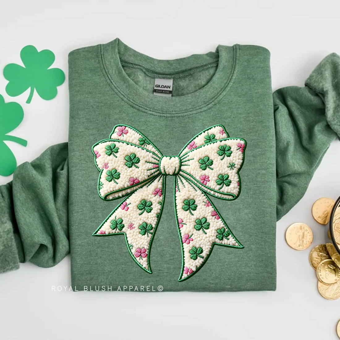 Shamrock Bow Faux Yarn Sweatshirt