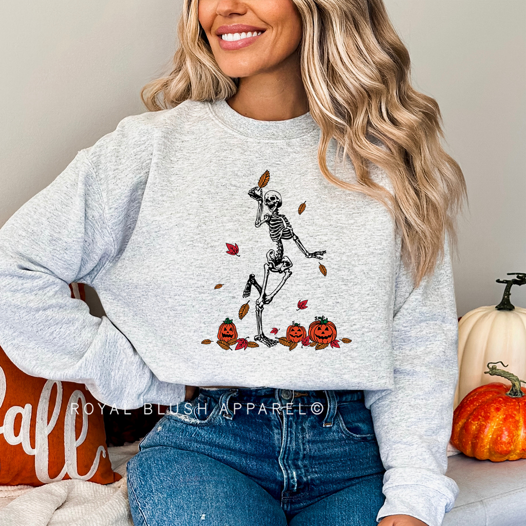 Skeleton Pumpkin Sweatshirt Halloween graphic Sweatshirt mockup.