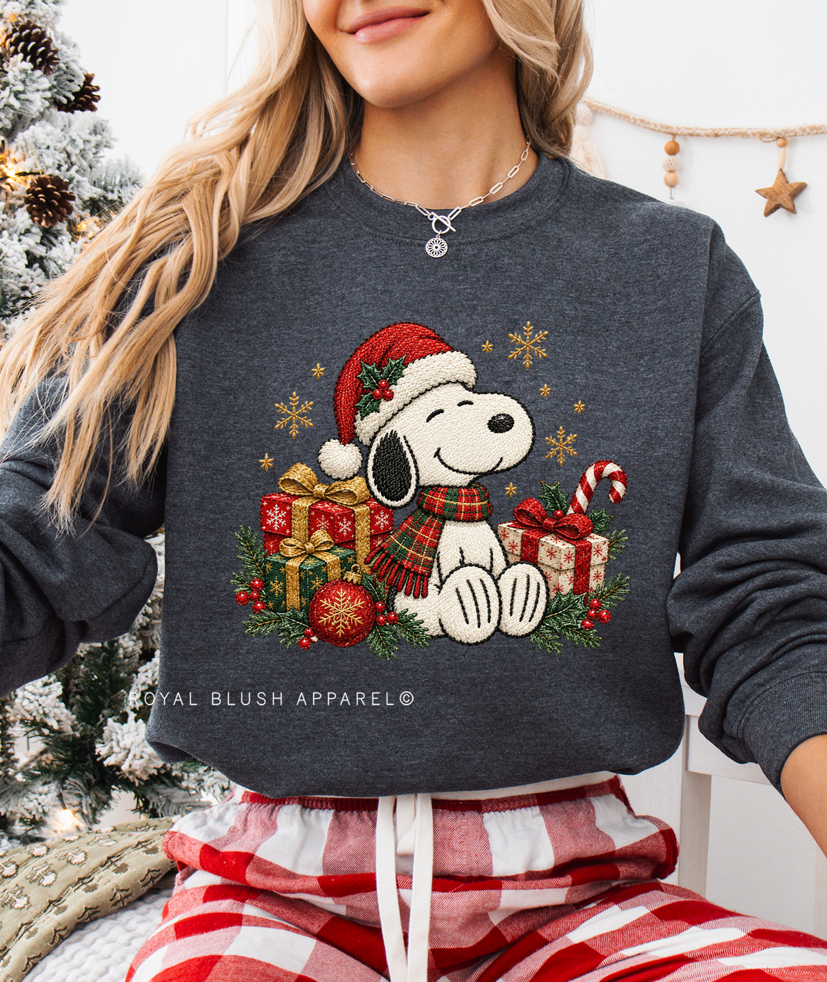 Snoopy Faux Embroidery Christmas Sweatshirt