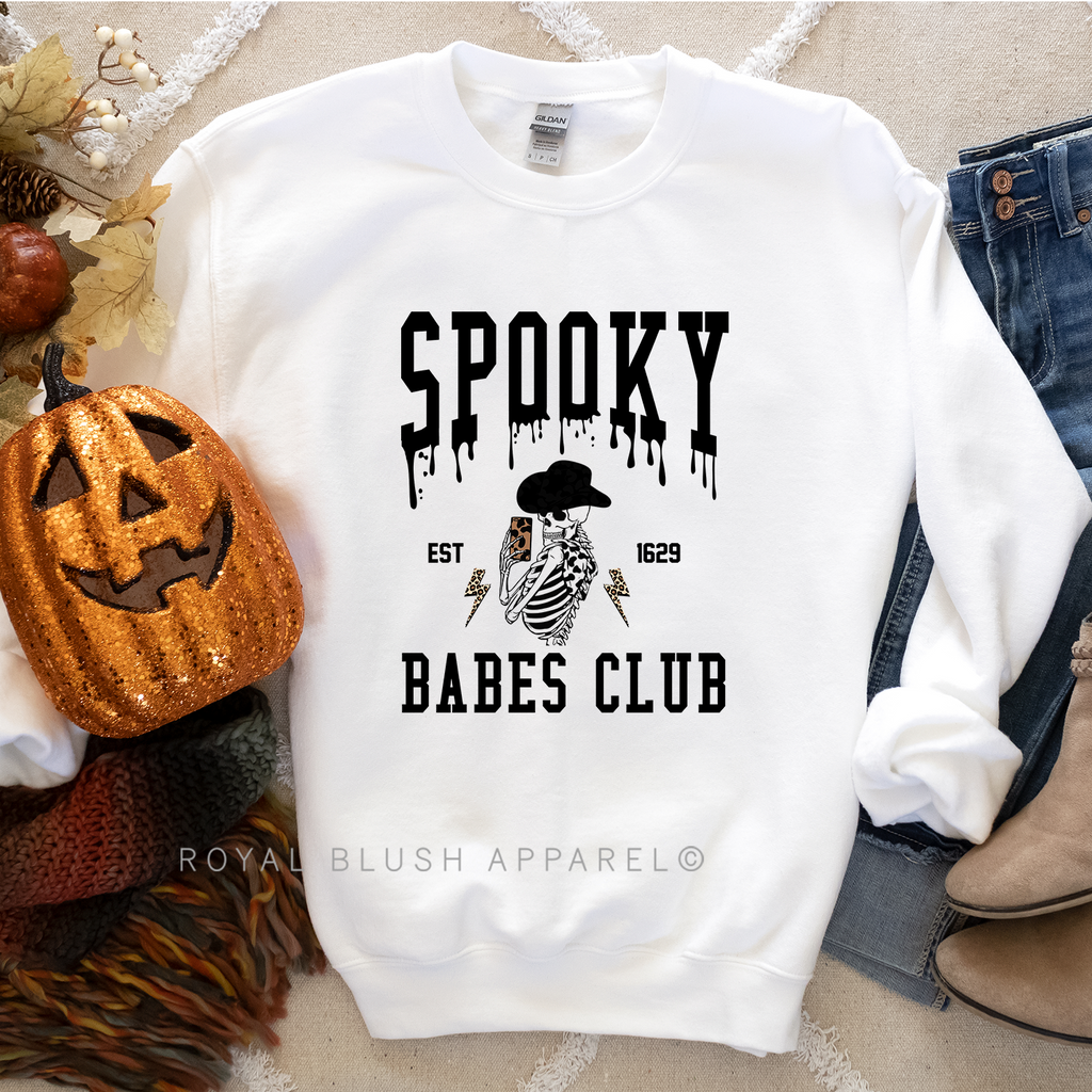 Spooky Babes Club Sweatshirt Halloween graphic Sweatshirt mockup.