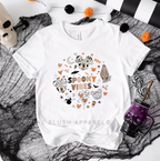 Mouse Spooky Vibes graphic T-shirt mockup.