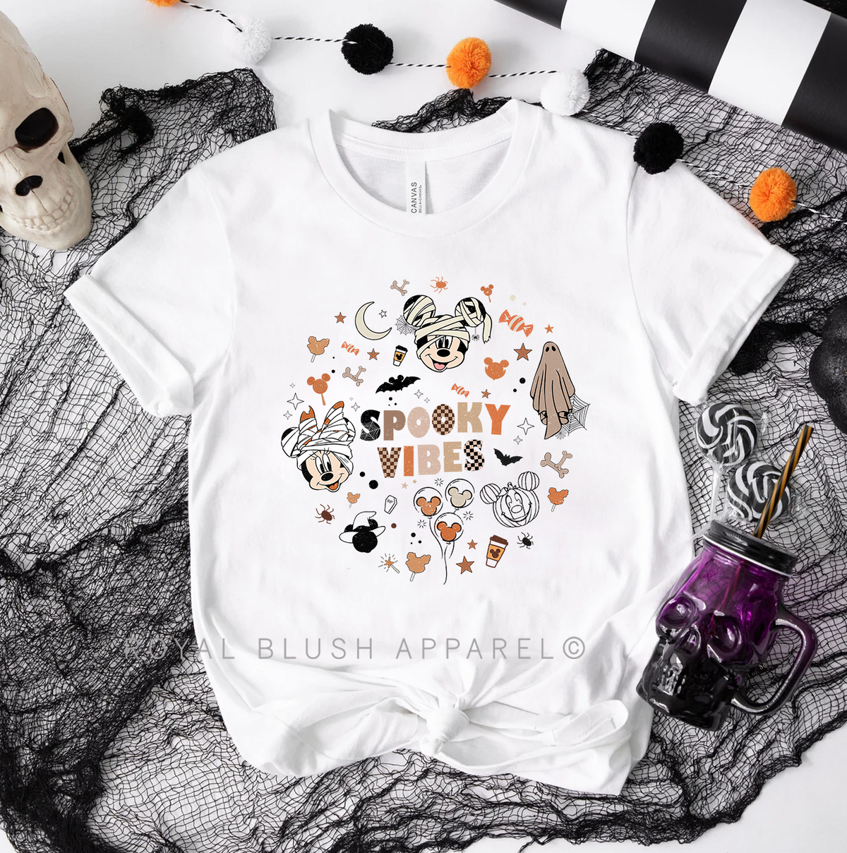 Mouse Spooky Vibes graphic T-shirt mockup.