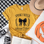 Spooky Witch Social Club Halloween graphic T-shirt mockup.