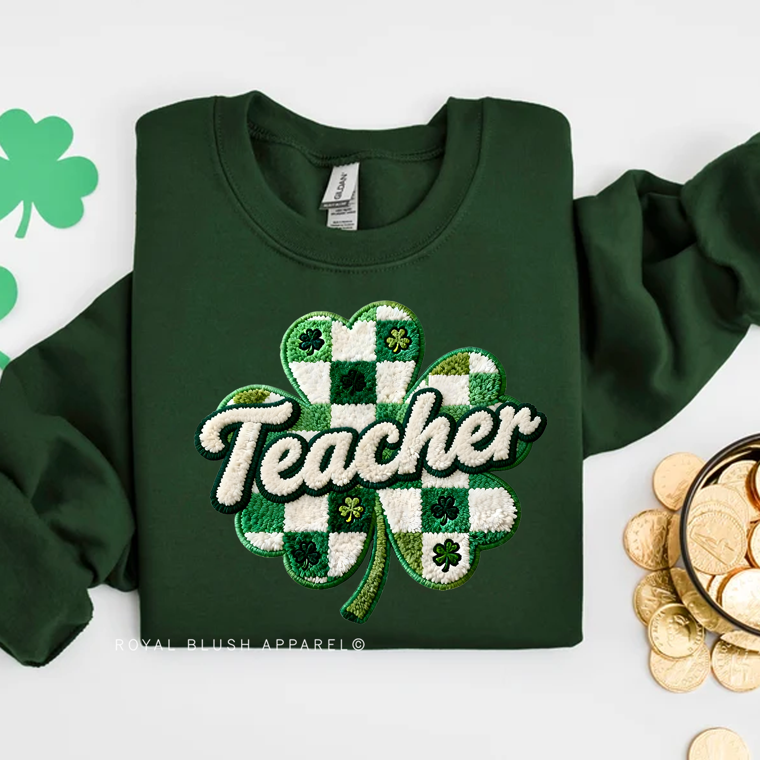 Teacher Shamrock Faux Yarn Sweatshirt