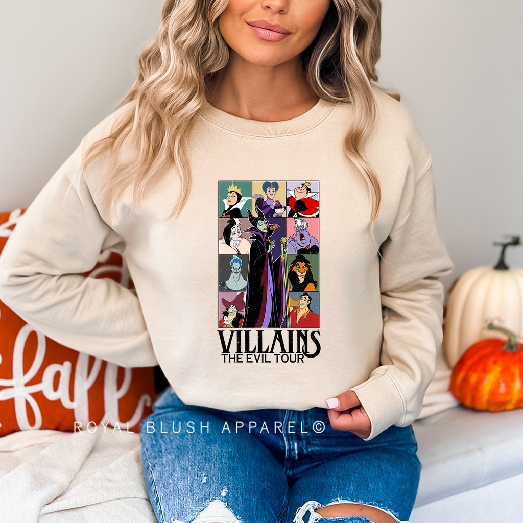Villains The Evil Tour Sweatshirt Halloween graphic Sweatshirt mockup.