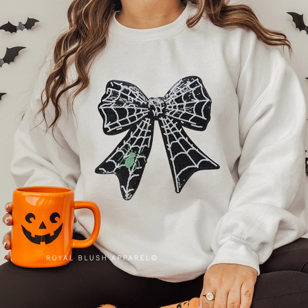 Web Bow Sequin Patch Sweatshirt mockup