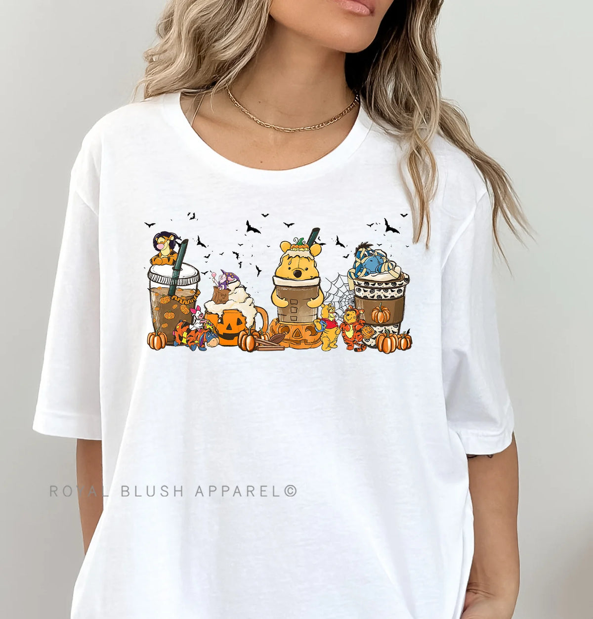 Pooh Halloween Coffees Halloween graphic T-shirt mockup.