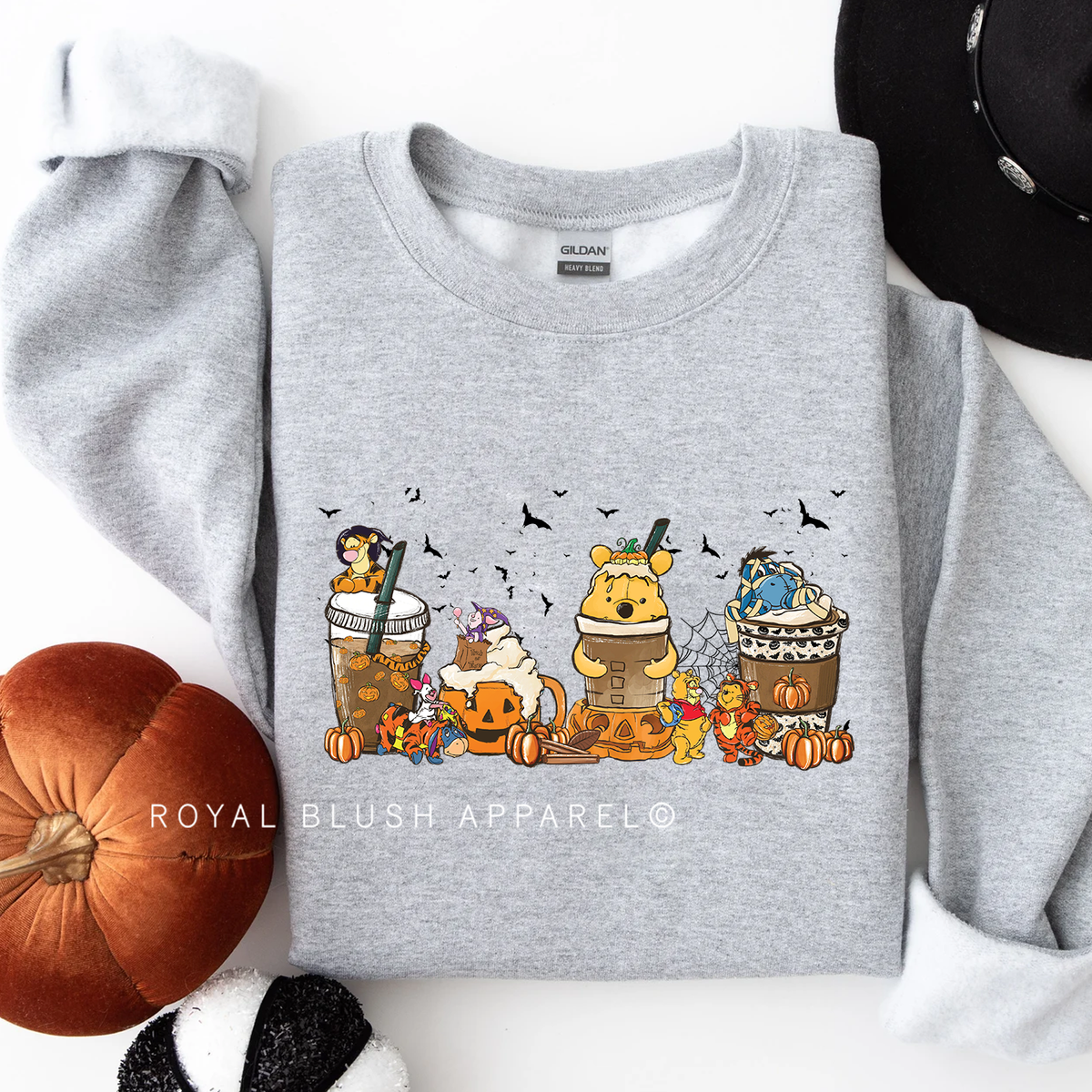 Pooh Halloween Coffees Sweatshirt graphic Sweatshirt mockup.