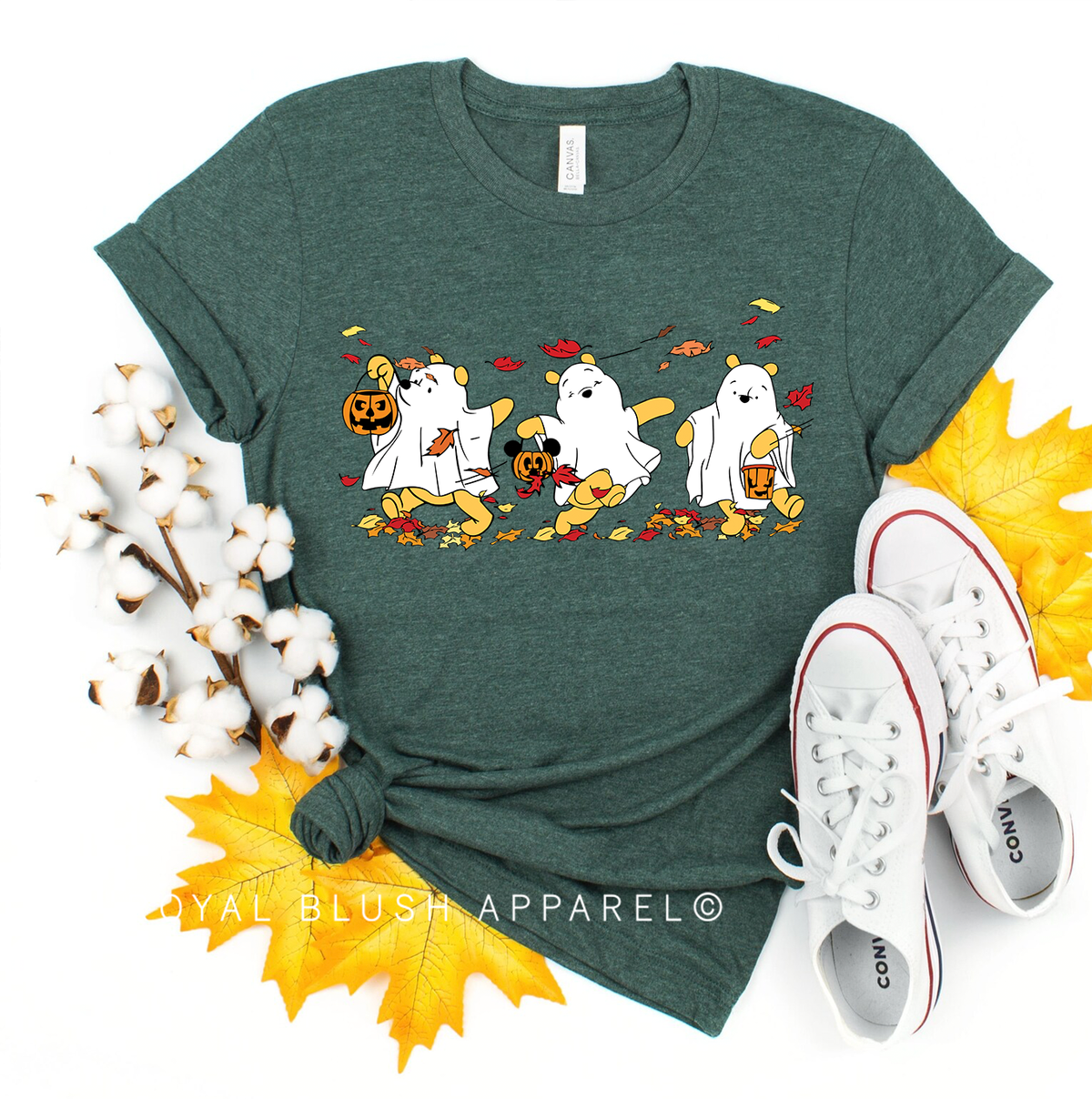 Pooh Ghosts Trick Or Treat Halloween graphic T-shirt mockup.