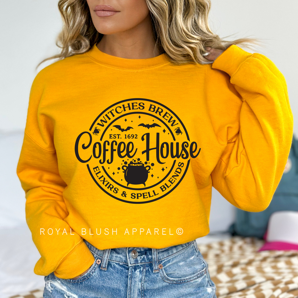Witches Brew Coffee House Sweatshirt Halloween graphic Sweatshirt mockup.