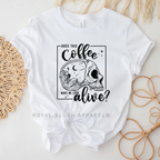 Does This Coffee Make Me Look Alive? Halloween graphic T-shirt design close-up