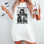 Bad Girls Have More Fun Halloween graphic T-shirt mockup.