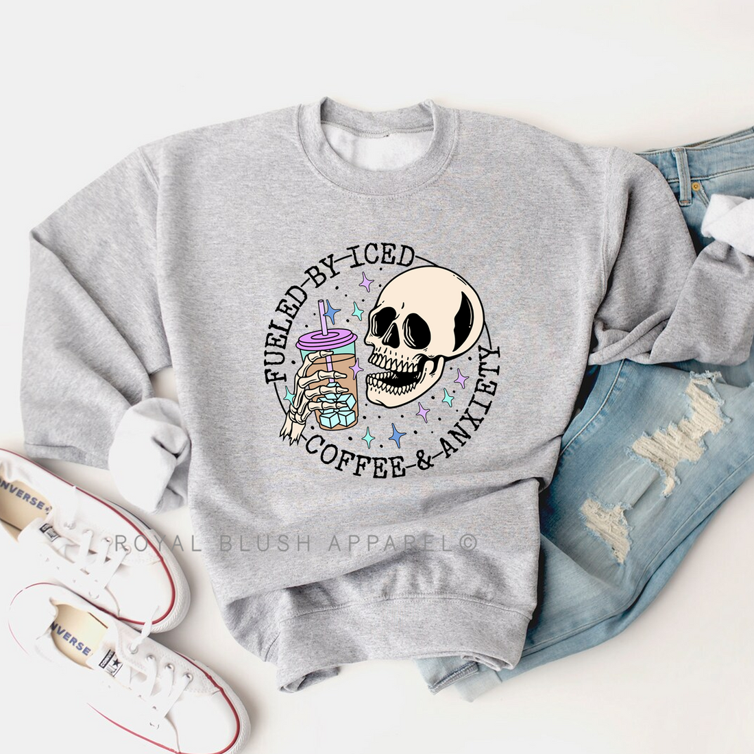 Skeleton Fueled By Coffee &amp; Anxiety Sweatshirt