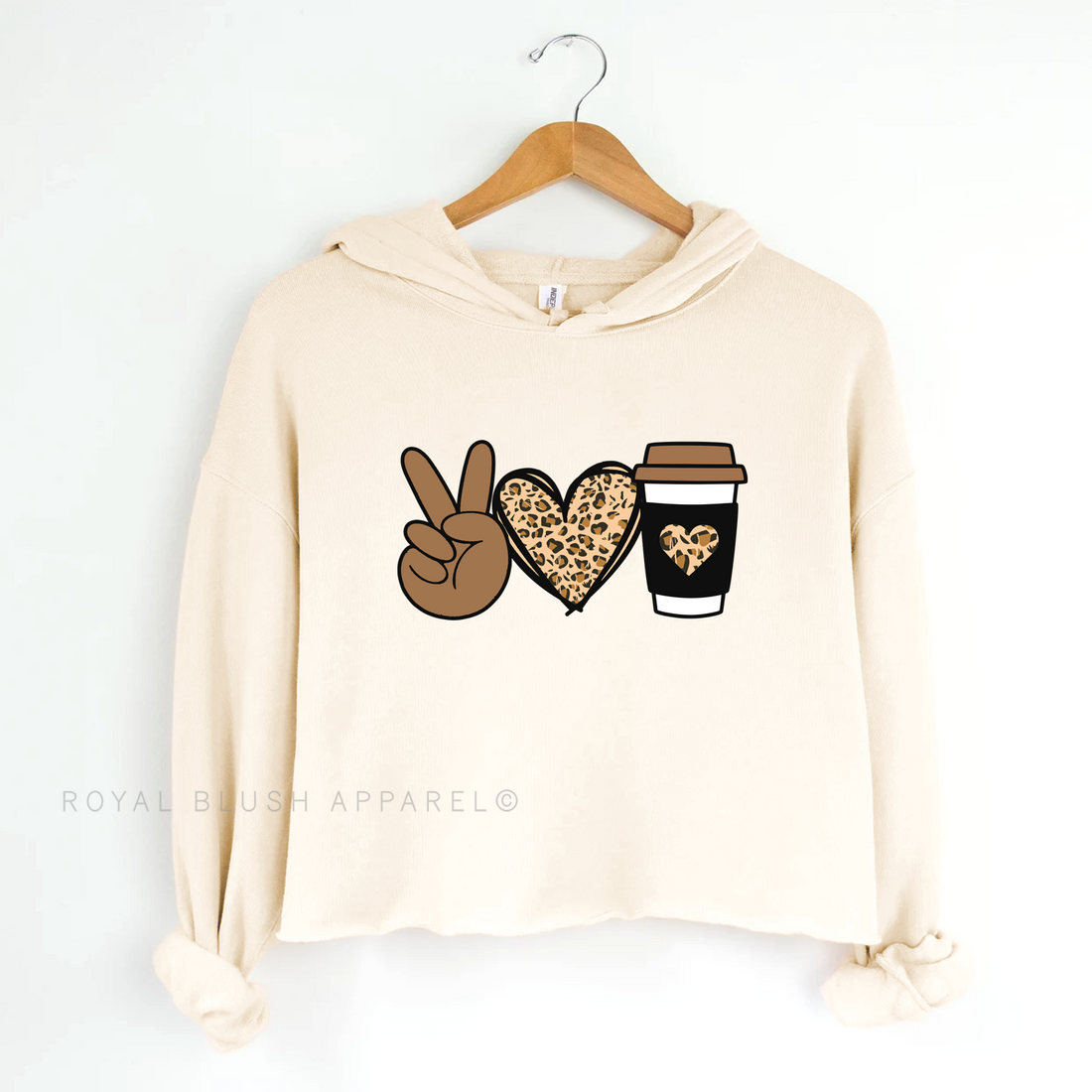 Peace Love Coffee Leopard Independent Crop Hoodie
