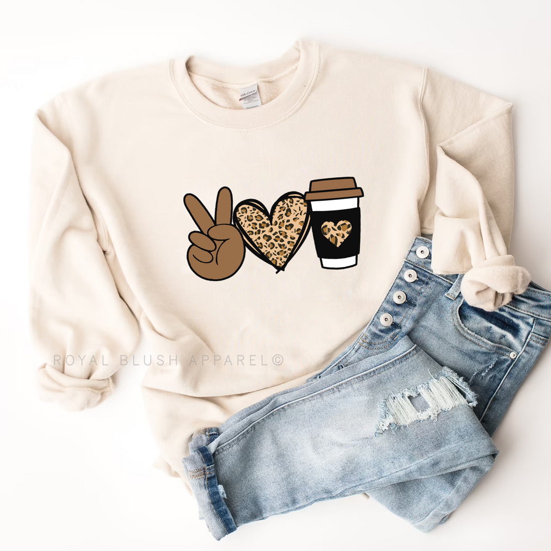 Peace Love Coffee Leopard Sweatshirt