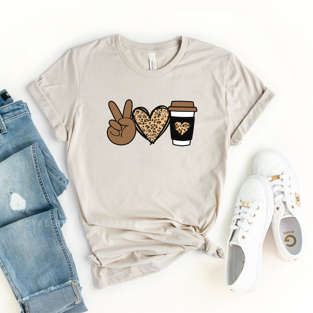 Peace Love Coffee Leopard coffee T-shirt