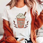 Pumpkin Spice Everything Nice fall graphic T-shirt mockup.