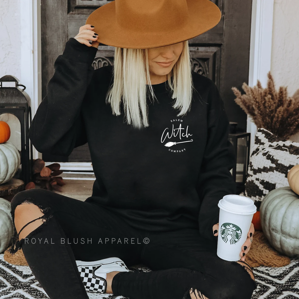 Salem Witch Company Sweatshirt Halloween graphic Sweatshirt mockup.